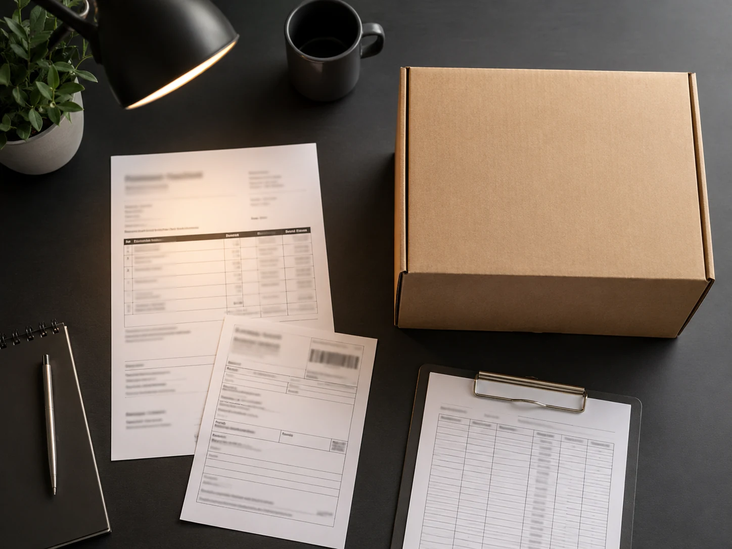 Shipping documents and an unbranded product carton checked against each other before filing