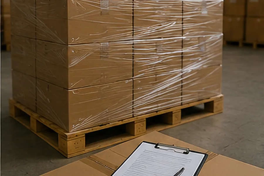 Cartons of packaged food products prepared for a first import shipment