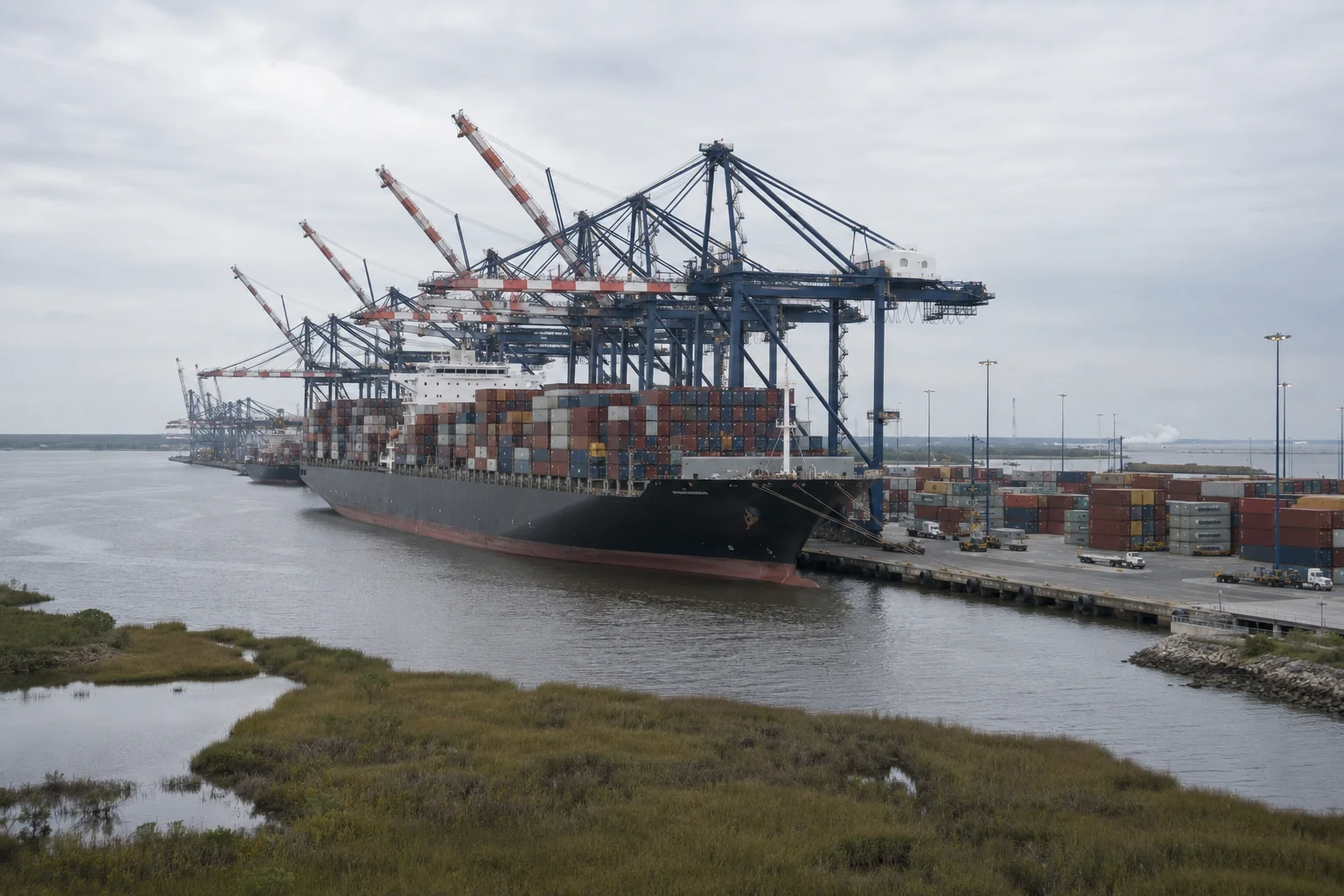 Container terminal and cranes at the Port of Charleston