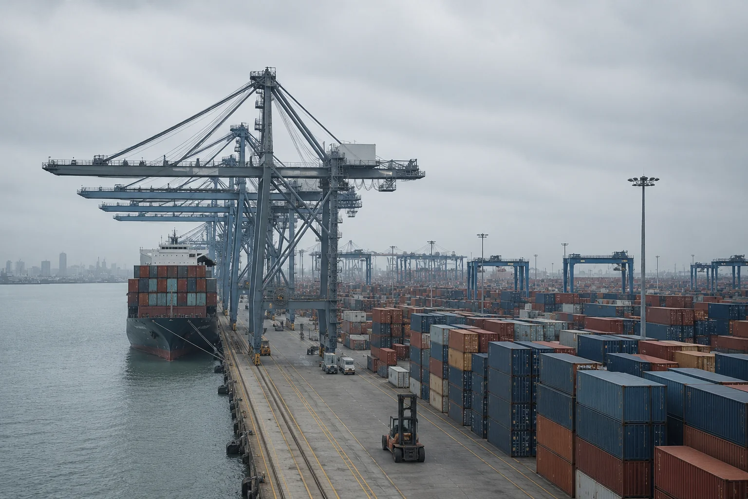 Container terminal gantry cranes at a working marine terminal