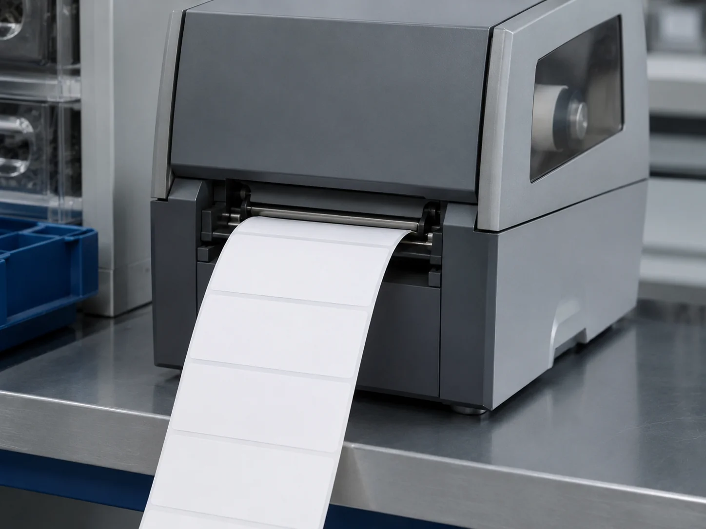 Blank coded labels feeding from an industrial label printer