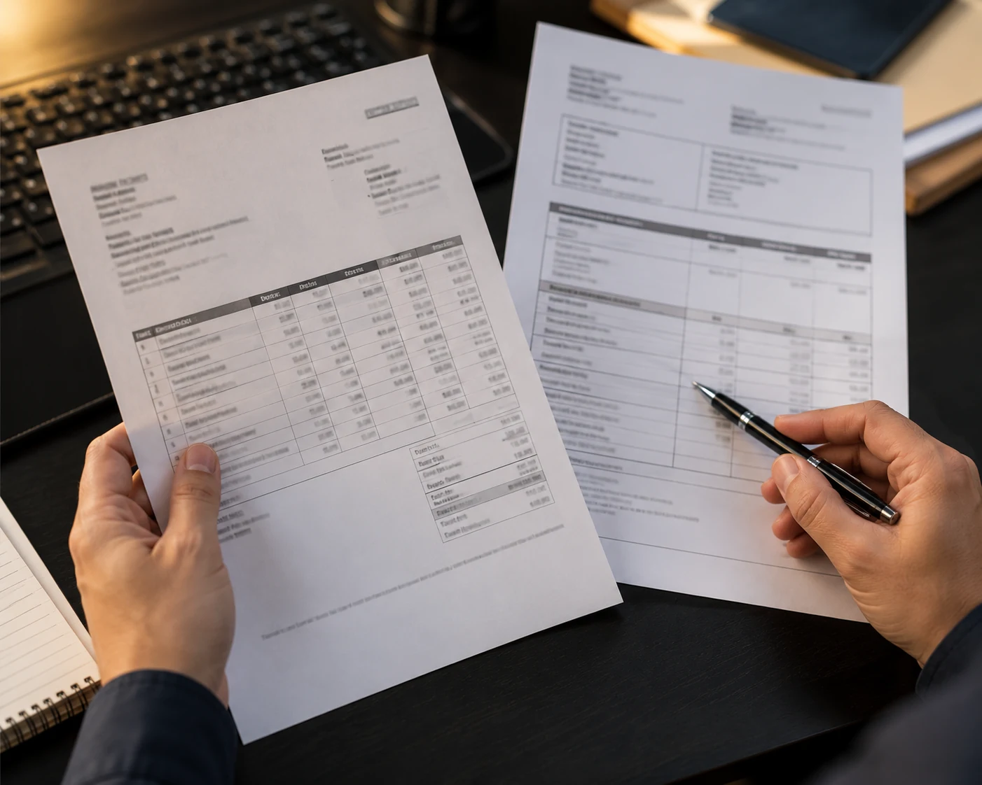 Shipping documents being cross-checked against a packing list before entry filing