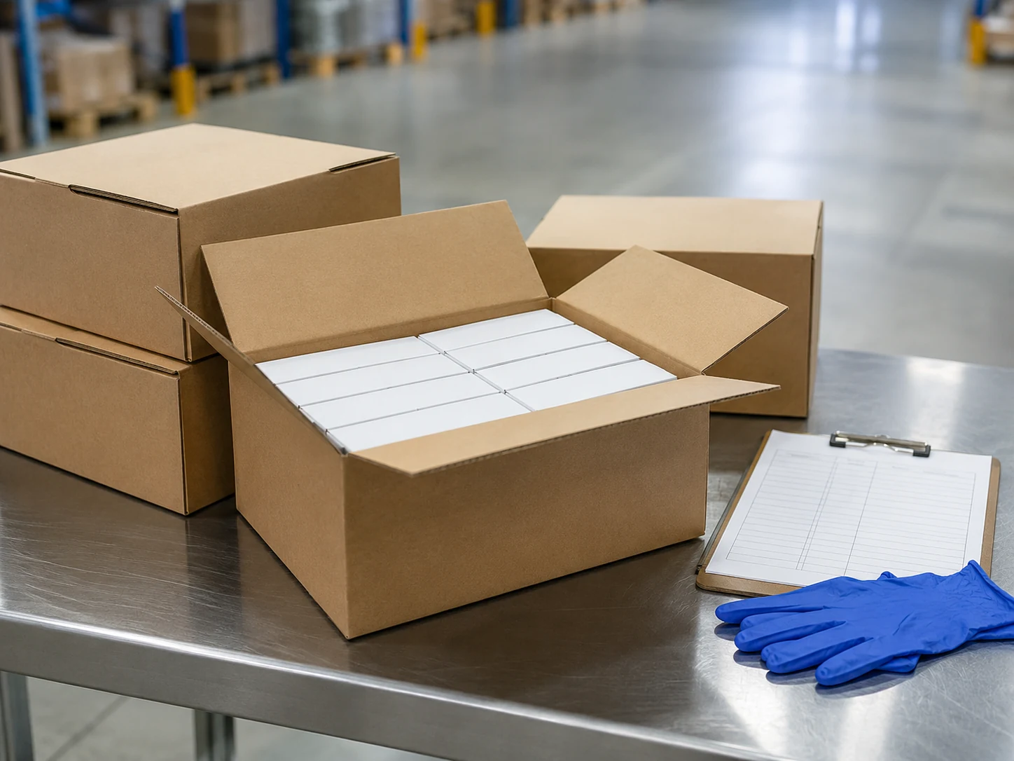 Cartons opened on an inspection table at a customs examination facility