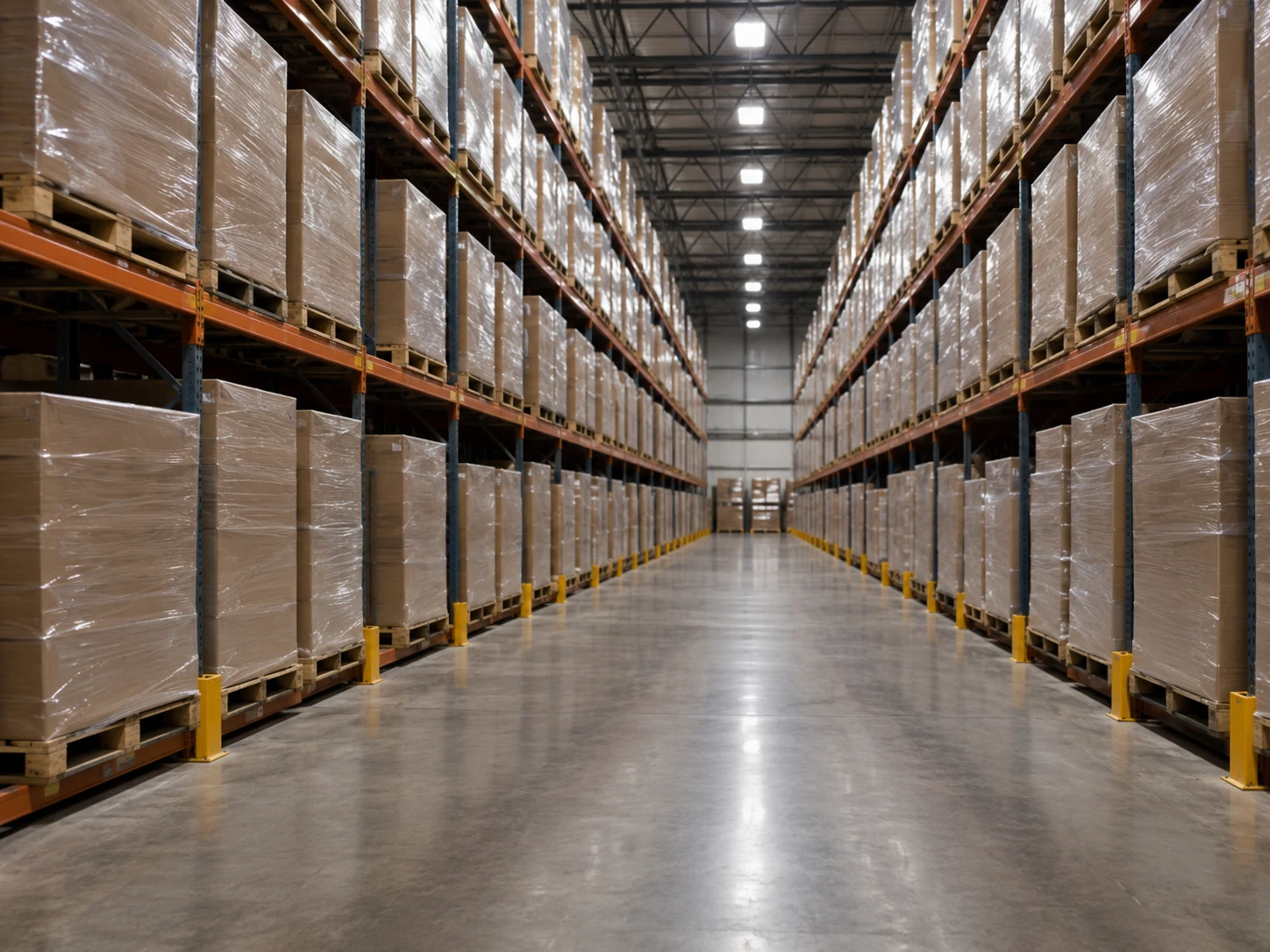 Bonded warehouse racking with palletised imported goods awaiting release